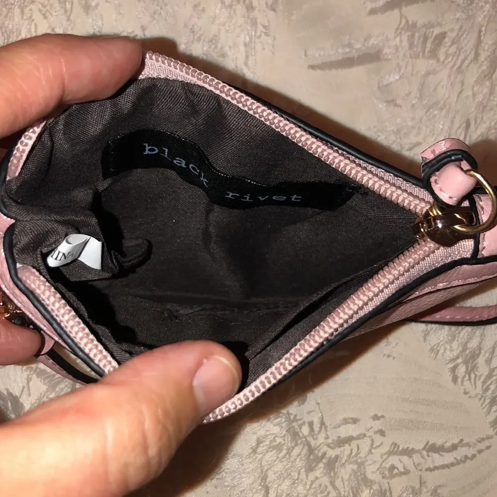 Black Rivet Pink Gold Tone Small Zip Up Wristlet Wallet
